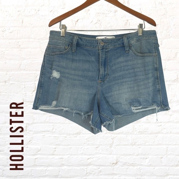 HOLLISTER California Curvy Mid Rise Denim Shorts Size 33 Soft Stretch Blue - Picture 1 of 8